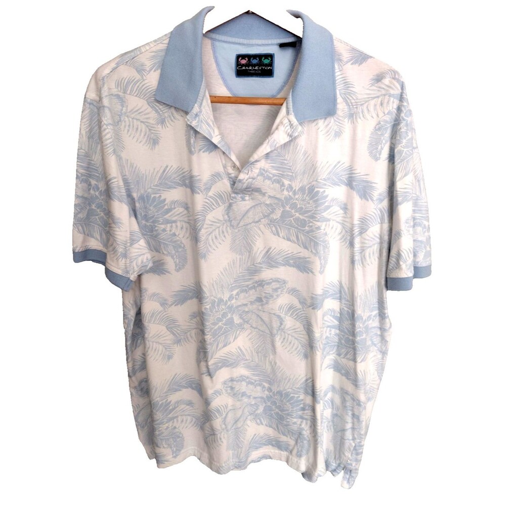 Charleston Threads Mens Golf Shirt Sz XL Soft 100% Cotton Blue Palms